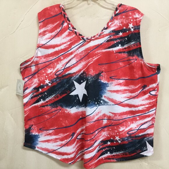 Juniper + Lime Women Sz 2X Patriotic V-neck tank top Knit red white blue Stretch - Picture 3 of 6